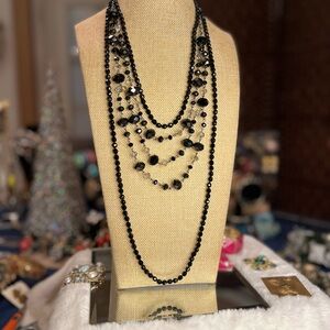 Elegant Black Beaded and Crystal Necklaces.